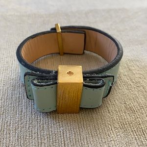 Kate Spade leather strap bracelet teal and gold, used